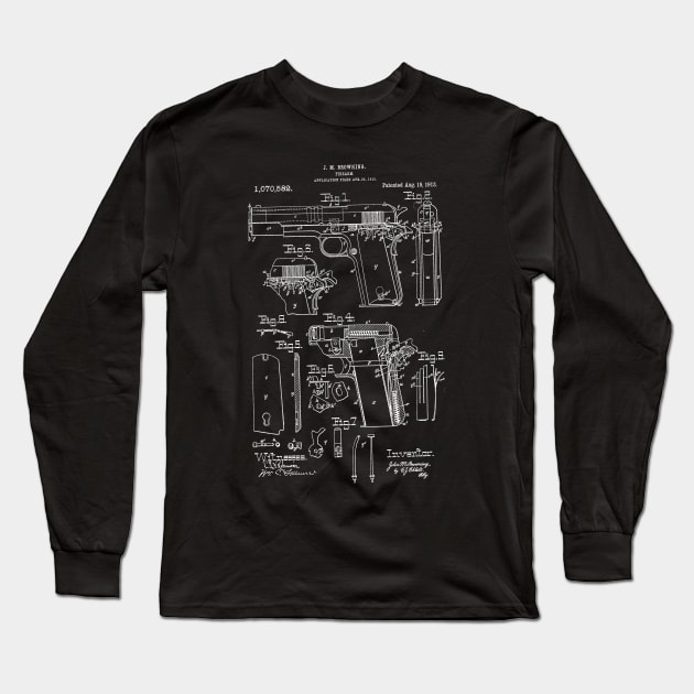 1911 Pistol Takedown Patent (white) Long Sleeve T-Shirt by Big Term Designs